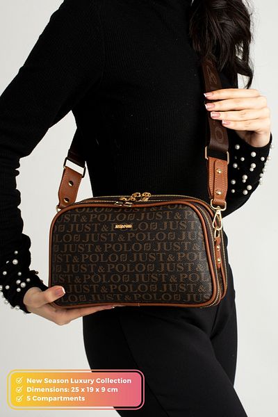 Just Polo Original Women's New Season 5 Compartment Luxury Soft Leather Adjustable Cross Column Strap Shoulder Bag