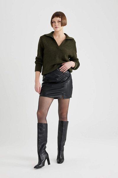DeFacto Relax Fit Polo Collar Lace Sweater C0778Ax23Wn