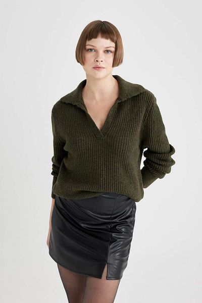 DeFacto Relax Fit Polo Collar Lace Sweater C0778Ax23Wn