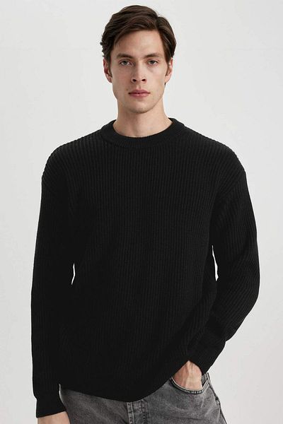 DeFacto Oversize Wide Fit Crew Neck Basic Plain Knitwear Sweater B9718Ax24Sp