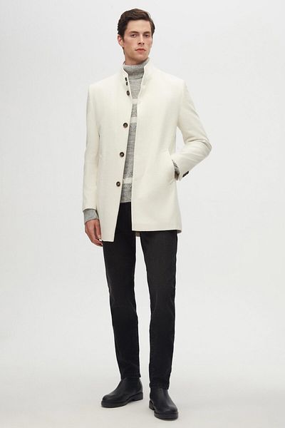 D'S Damat Ds Damat Regular Fit Ecru Domnul Guler Cashmere Coat
