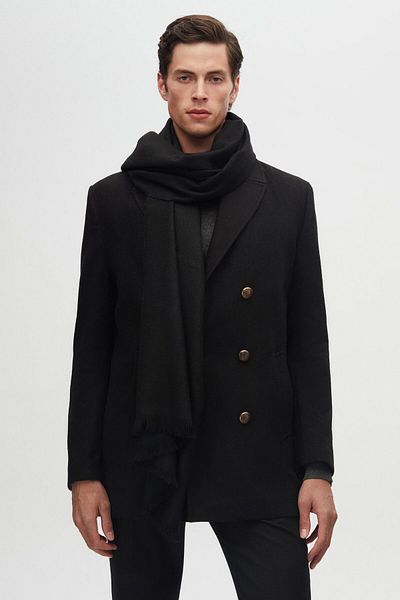 D'S Damat Ds Damat Regular Fit Black Double Breasted Sailor Metal Button Detailed Cashmere Coat