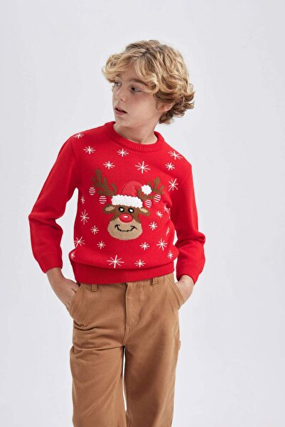 DeFacto Fiú újévi témájú Mini Me Crew nyakú kötöttáru pulóver Y5267A623CW