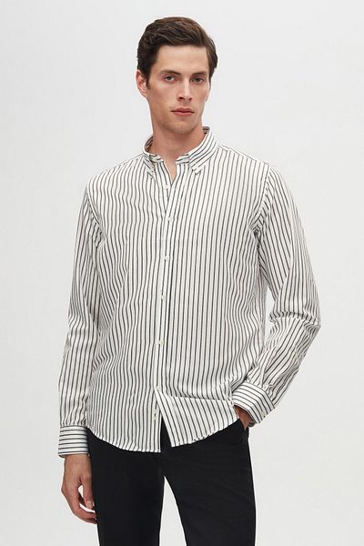 D'S Damat Black Striped Slim Fit Groom's Shirt