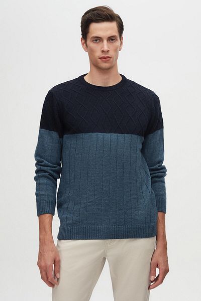 D'S Damat Navy Blue Baklava Regular Fit Knitwear Sweater - Crew Neck, Non-Pilling