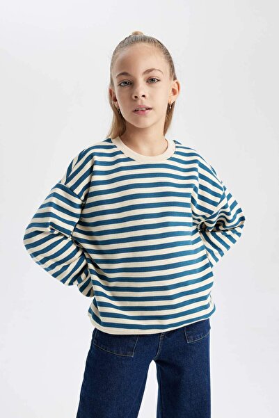 DeFacto Dívčí pruhovaná mikina Crew Neck B2513A823WN