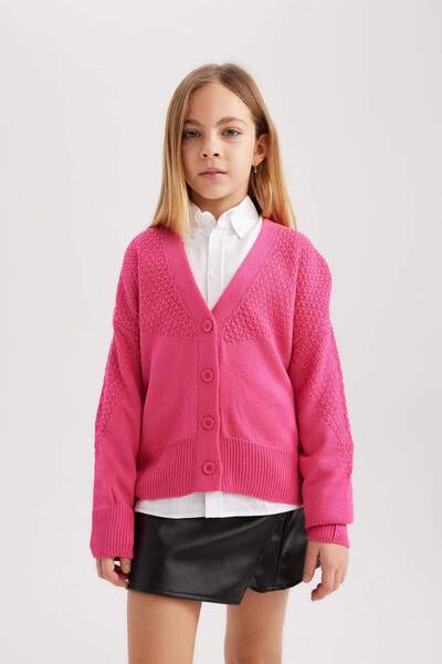 DeFacto Kız Çocuk V Yaka Triko Hırka B5891A823WN