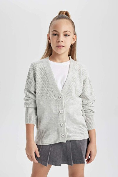 DeFacto Girl's V-Neck Knitwear Cardigan B5891A823Wn