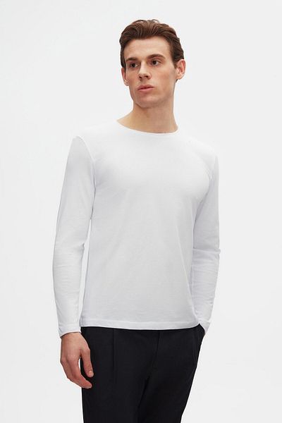 D'S Damat White Crew Neck 100% Cotton Groom Slim Fit Body - Long Sleeve Breathable T-Shirt