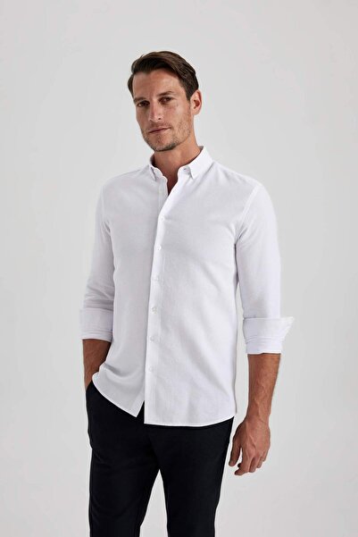 DeFacto Modern Fit Dokulu Uzun Kollu Gömlek B6582AX23SM