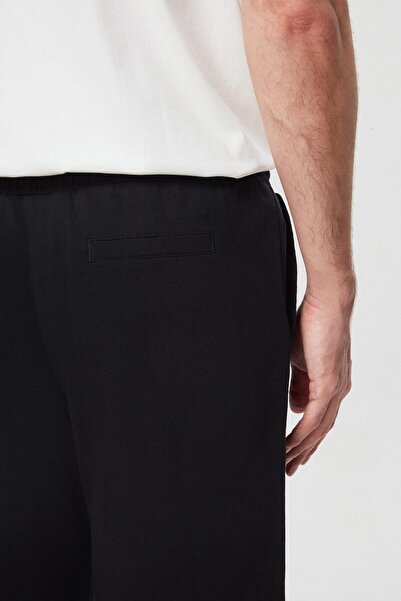 D'S Damat Ds Damat Slim Fit Siyah Beli Lastikli Kordon Detaylı Rahat Pamuklu Örme Şort