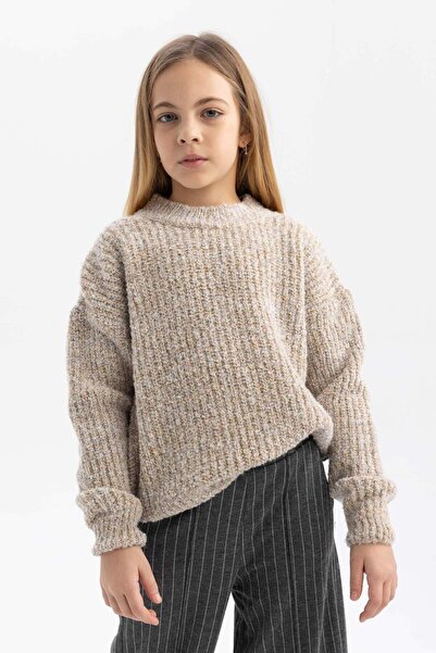 DeFacto Pulover pentru fetiță, cu gâtul rotund, tricotaj B0244A823WN