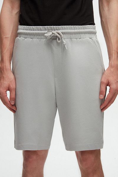 D'S Damat Ds the Groom - Pantaloni scurți tricotați gri Slim Fit cu talie din cauciuc și detaliu snur