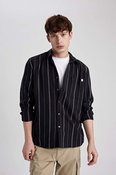 DeFacto Bavlněná košile s dlouhým rukávem Regular Fit s proužkovanou kapsou B6164AX23AU