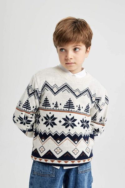 DeFacto Boy's New Year's Themed Crew Neck Sweater B2250A823Cw