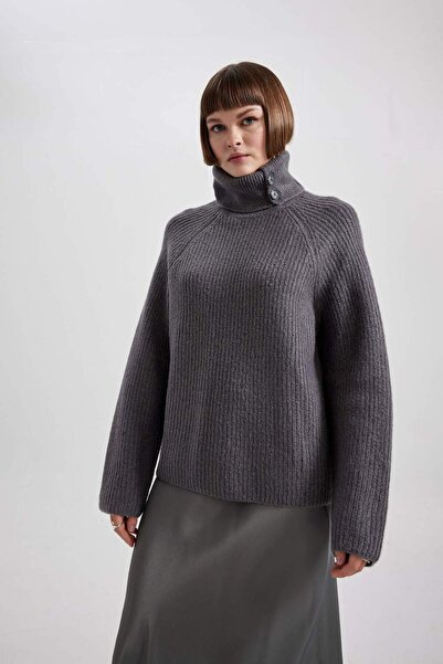 DeFacto Relax Fit Zipper Collar Thessaloniki Fabric Sweater A8620Ax23Wn