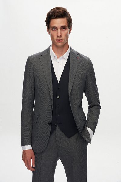 D'S Damat Ds Damat Slim Fit Bleumarin Mono Guler Viscoză Combinație de costum