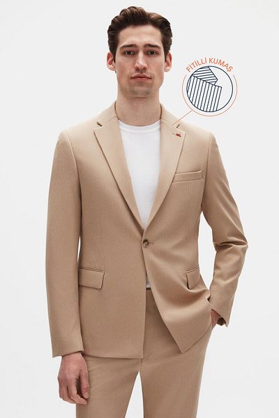 Twn Costum slim fit bej tricotat cu nervuri