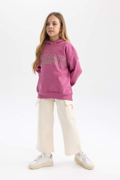 DeFacto Girls Wide Leg Wide Wide Leg Cargo Pocket Cotton Sweatpants B2554A823Au