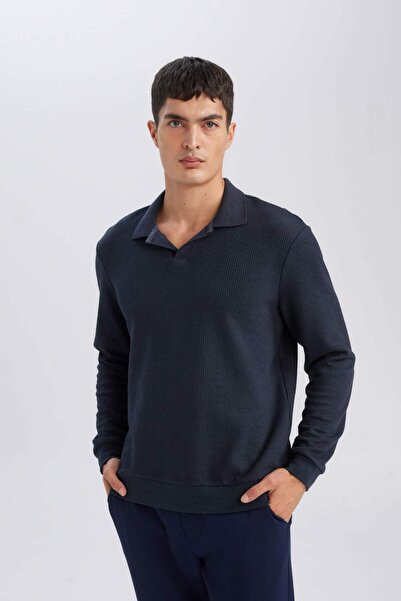 DeFacto Regular Fit Polo Yaka Jakarlı Triko Sweatshirt A9785AX23AU