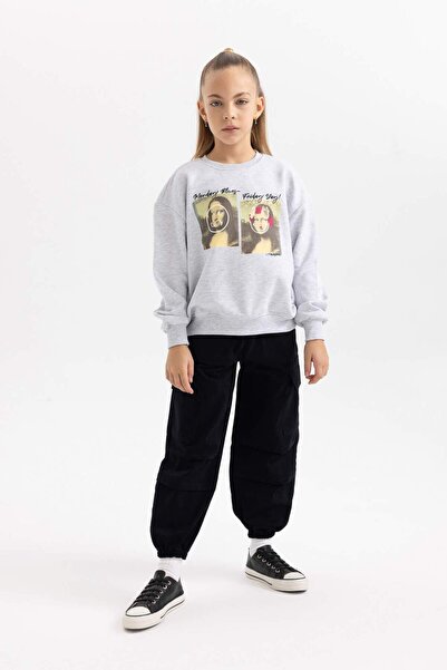 DeFacto Girls' Parachute Cargo Cotton Trousers B4478A823Wn