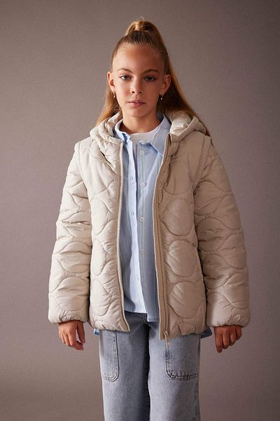 DeFacto Girls Water Repellent Hooded Quilted Removable Sleeve Fleece Lined Coat A0867A823Au
