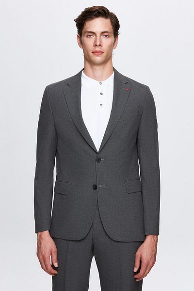 D'S Damat Costum căptușit cu două fante, gri, uni, cu guler mono