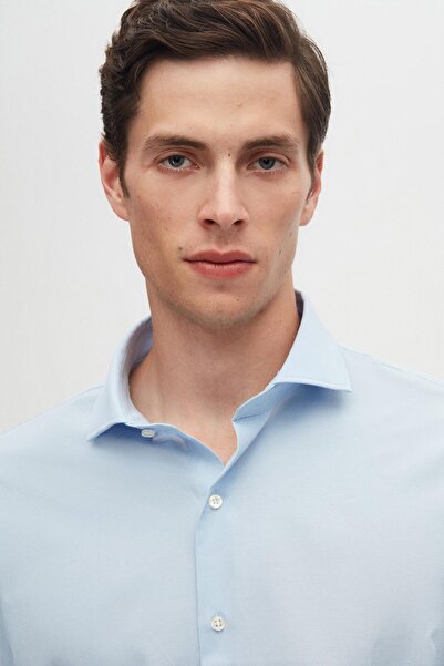 D'S Damat Ds Damat Slim Fit Ανοιχτό μπλε Κλασικό Μακρύ μανίκι πουκάμισο που σιδερώνει εύκολα