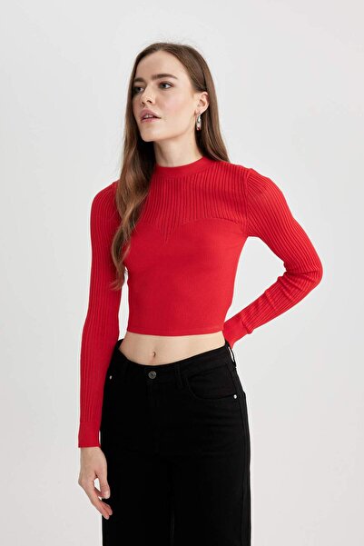 DeFacto Crop Yarım Balıkçı Yaka Kırmızı Triko Kazak B2491AX23WN