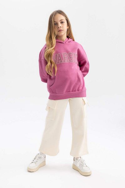 DeFacto Girls Wide Leg Wide Wide Leg Cargo Pocket Cotton Sweatpants B2554A823Au