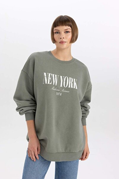 DeFacto Relaxed Cut Crew Neck Printed Pale Effect Sweatshirt - B6595ax23wn