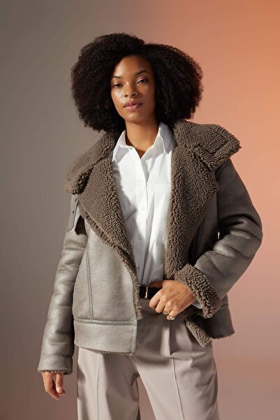 DeFacto Waterproof Relax Fit Plush Lining Suede Coat A6360ax23wn