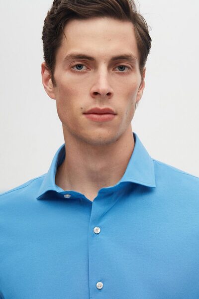 D'S Damat Ds Damat Slim Fit kék klasszikus nyakkendővel, hosszú ujjú, könnyen vasalható ing