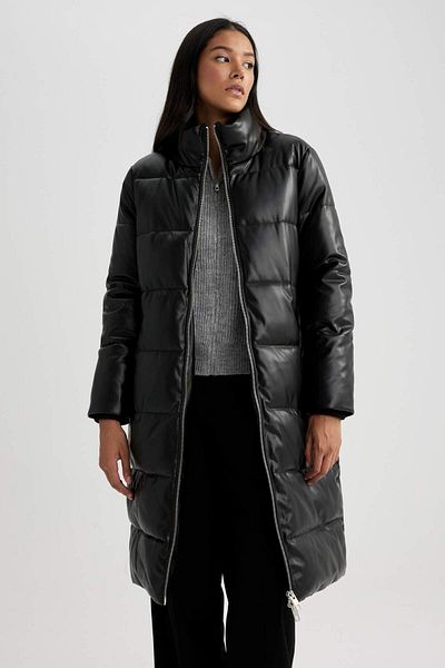 DeFacto Waterproof Faux Leather Relax Fit Parka - Stand Collar A0990Ax23Cw