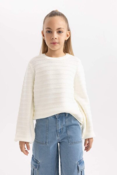 DeFacto Girl's Crew Neck Knitted Sweater B1926A823Wn