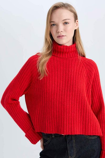 DeFacto Pulover roșu cu gât roșu oversize L0986AZ23CW