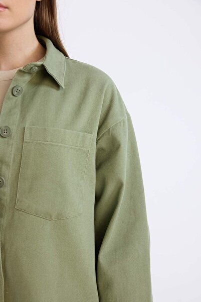 DeFacto Relax Fit Basic Düz Gabardin Uzun Kollu Gömlek Tunik A6474AX23AU