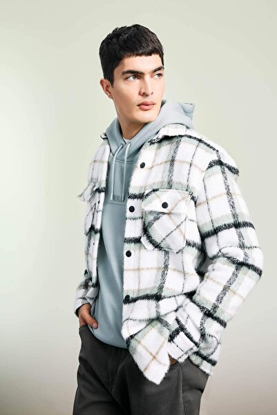 DeFacto Polo Yaka Çıtçıt Kapamalı Cepli Ekose Desenli Uzun Kollu Gömlek Ceket A7991AX23WN