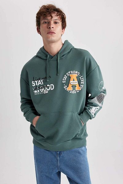 DeFacto Oversize Fit Wide Fit Hooded Printed Sweatshirt A4789Ax23Au