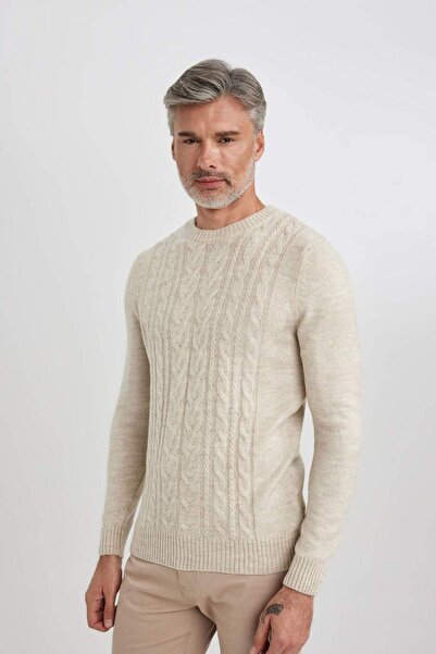 DeFacto Standard Fit normál szabású hajfonott nyakú kötöttáru pulóver A9516AX23WN