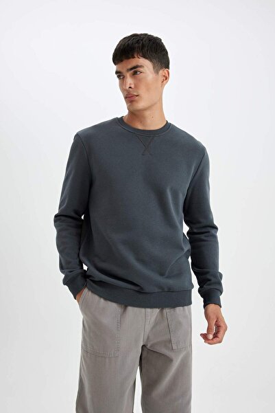 DeFacto Regular Fit Bisiklet Yaka Kalın Basic Düz Sweatshirt T3777AZ23AU