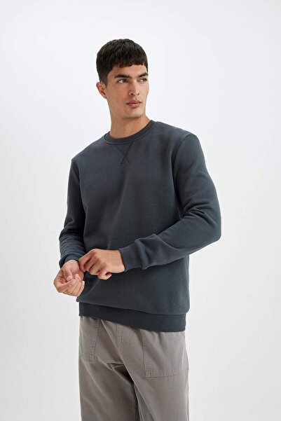 DeFacto Regular Fit Bisiklet Yaka Kalın Basic Düz Sweatshirt T3777AZ23AU