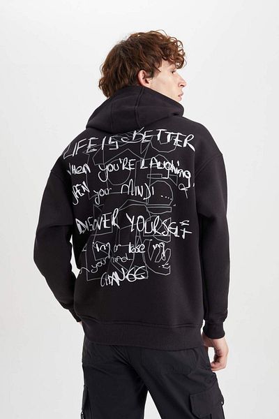 DeFacto Oversize Fit Wide Fit Back Printed Hooded Sweatshirt A4792Ax23Au