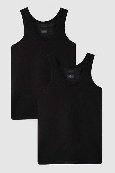 D'S Damat Tricou din 2 piese din bumbac 100% respirabil, negru, standard, absorbant de transpirație