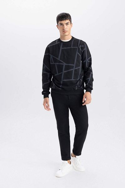 DeFacto Modern Fit Crew Neck Patterned Sweatshirt A7824Ax23Au