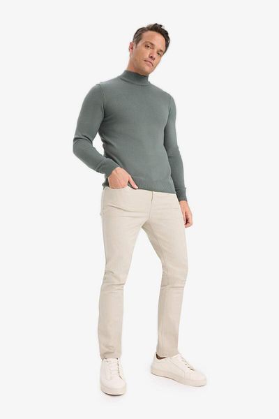 DeFacto Pulover de tricotaj simplu de bază, albastru bleumarin, slim fit, cu jumătate de gât R1127AZ23WN