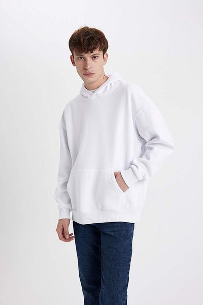 DeFacto Oversize Fit Hooded Kangaroo Pocket Inside Soft Furry Basic Sweatshirt Y1237Az23Au