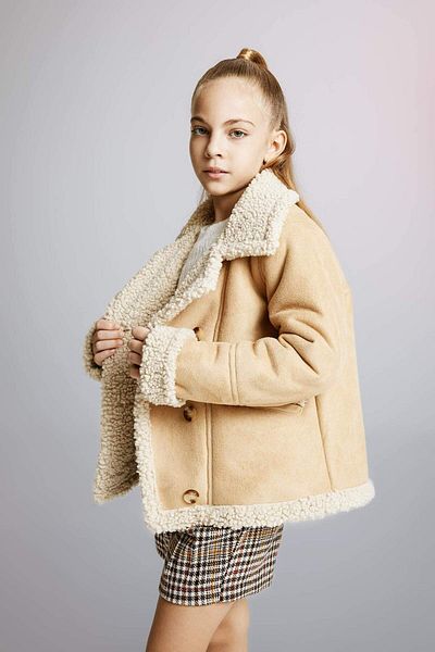 DeFacto Girl's Water Repellent Plush Lined Faux Leather Coat A1287A823Au