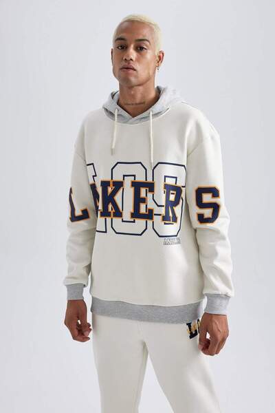 DeFacto DeFactoFit NBA Los Angeles Lakers Boxy Fit Kapüşonlu Kalın Sweatshirt Y5640AZ23AU