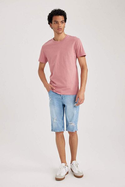DeFacto 100% Cotton Slim Fit Tight Fit Crew Neck Basic Plain Short Sleeve T-Shirt B0653Axns